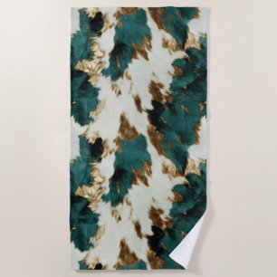 Western Emerald Gold White Cowhide  Beach Towel