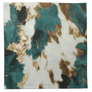 Western Emerald Gold White Cowhide Cloth Napkin