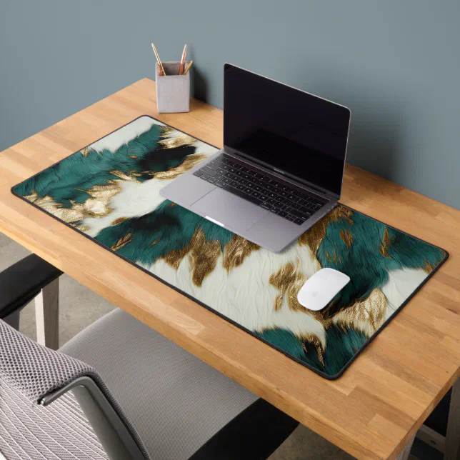 Western Emerald Gold White Cowhide Desk Mat | Zazzle