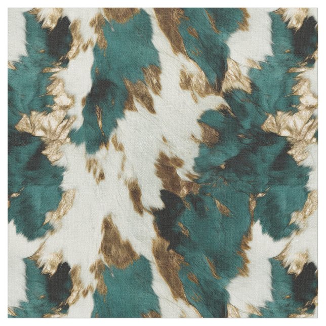 Western Emerald Gold White Cowhide Fabric (Close Up)
