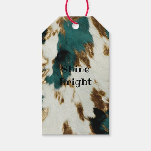 Western Emerald Gold White Cowhide  Gift Tags