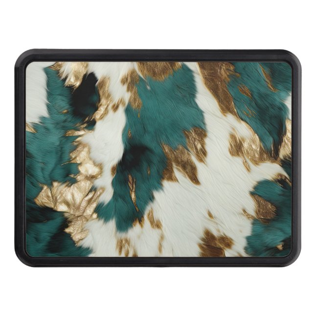 Western Emerald Gold White Cowhide  Hitch Cover (Front)