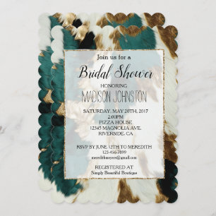 Western Emerald Gold White Cowhide Invitation