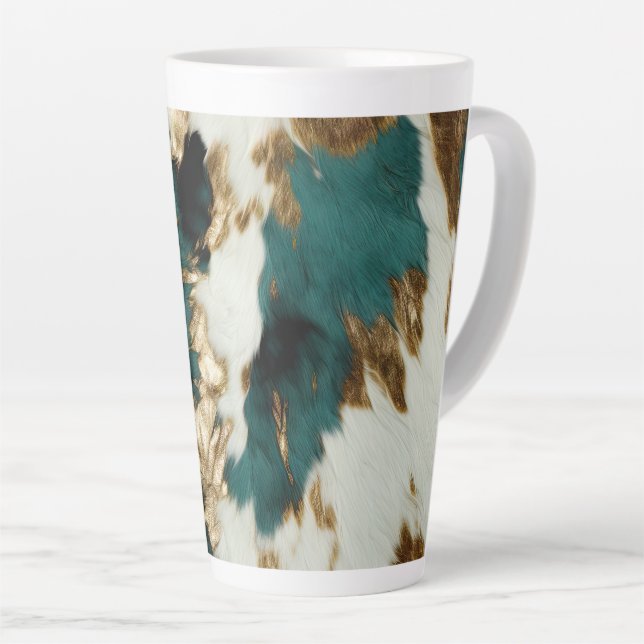 Western Emerald Gold White Cowhide  Latte Mug (Right Angle)