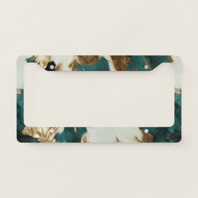 Western Emerald Gold White Cowhide  License Plate Frame (Front)