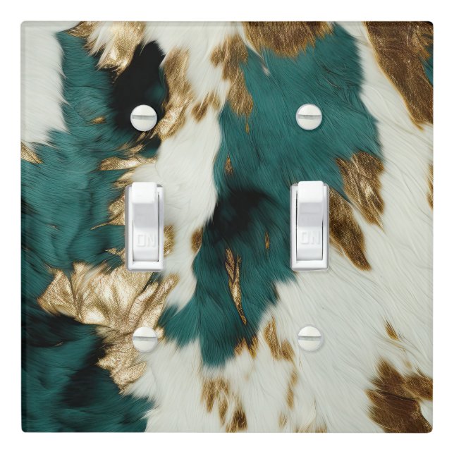 Western Emerald Gold White Cowhide  Light Switch Cover (In Situ)
