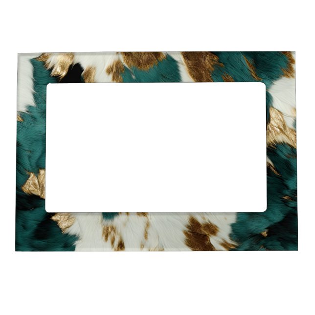 Western Emerald Gold White Cowhide  Magnetic Frame (Front)
