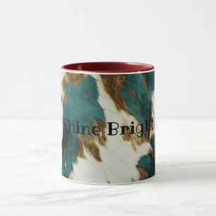 Western Emerald Gold White Cowhide  Mug