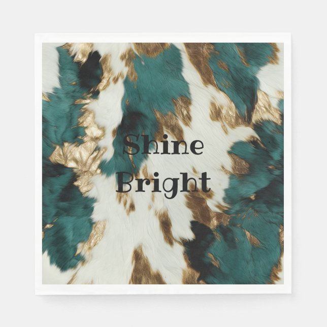 Western Emerald Gold White Cowhide  Napkins (Front)