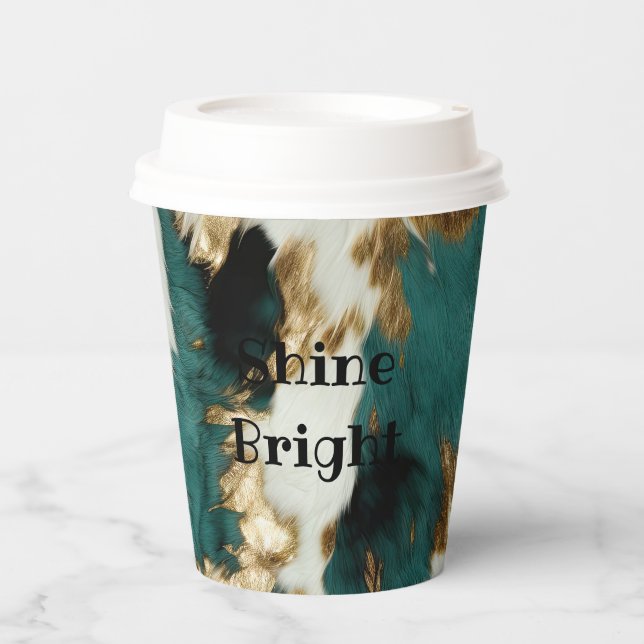 Western Emerald Gold White Cowhide  Paper Cups (Front)