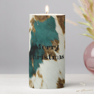 Western Emerald Gold White Cowhide Pillar Candle