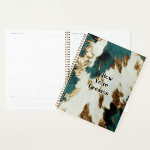 Western Emerald Gold White Cowhide Planner