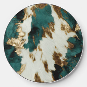 Western Emerald Gold White Cowhide Wireless Charger