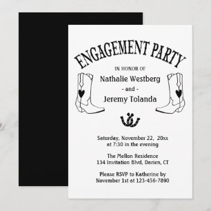 Western Engagement Party Cowboy Boot Country Black Invitation
