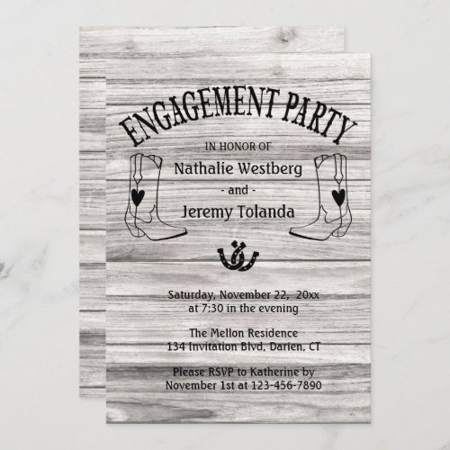 Western Engagement Party Wood Cowboy Boot Country Invitation