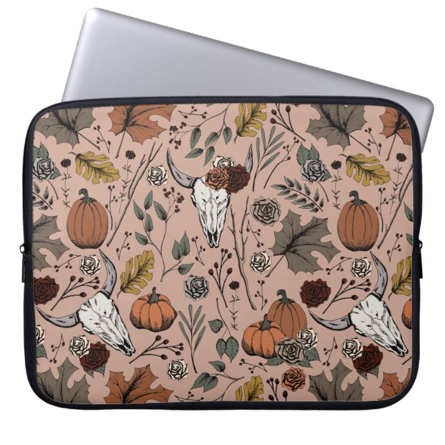Western Fall Harvest and Cow Skulls Pink Laptop Sleeve (Front)