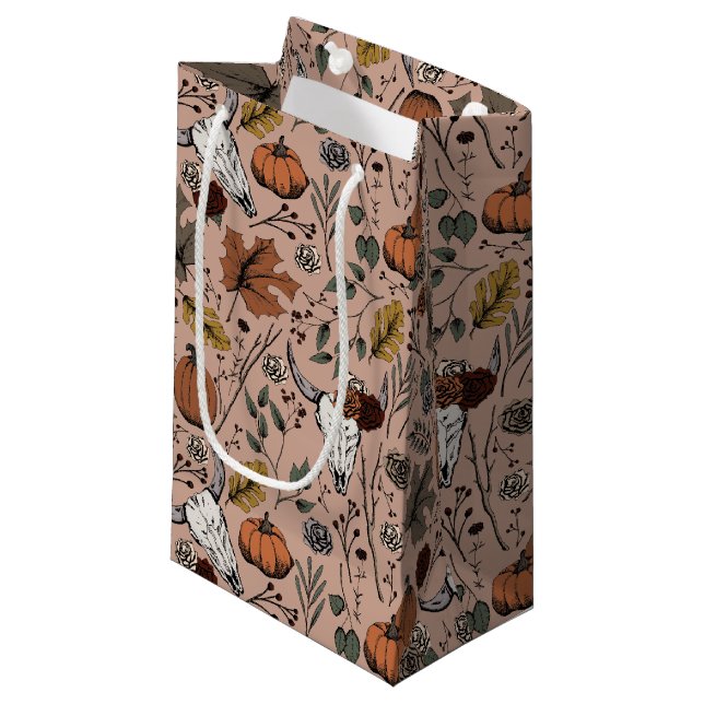 Western Fall Harvest and Cow Skulls Small Gift Bag (Front Angled)