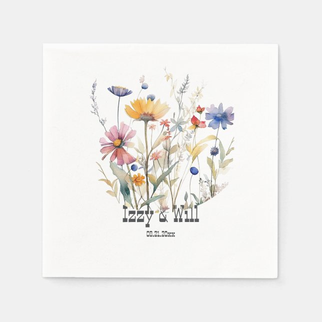 Western Fall Wildflowers Terra Cotta Blue Custom Napkins (Front)