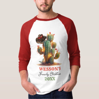 Western Family Cactus Custom Name Christmas T-Shirt