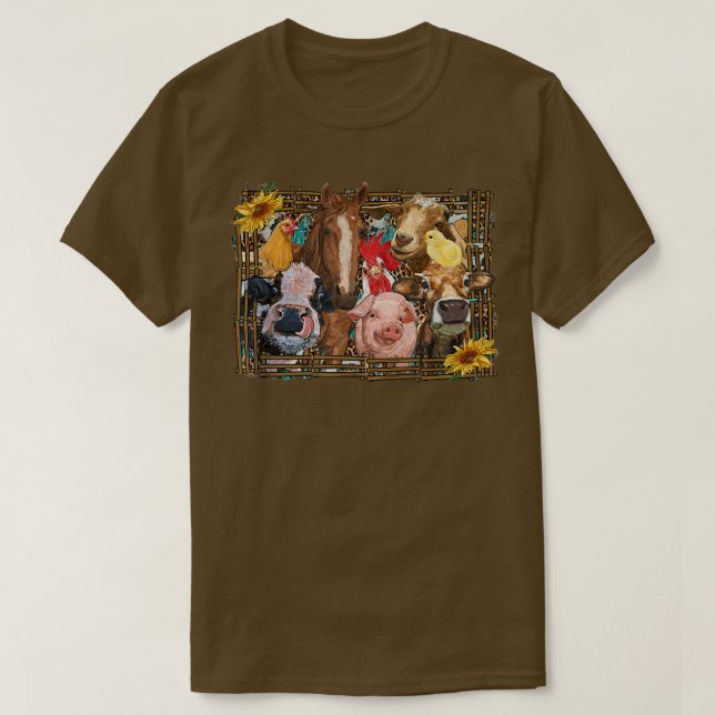 Western Farm Animals Cow Pig Chicken Horse Barn Fa T-Shirt (Design Front)