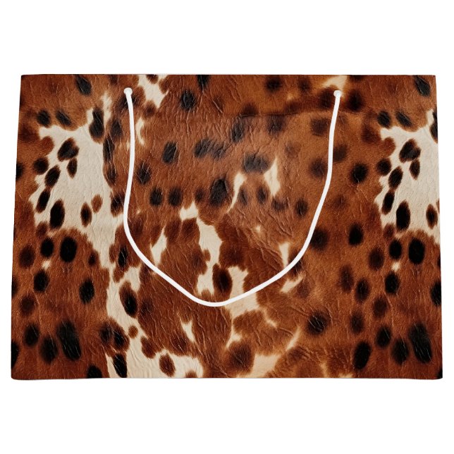 Western Farm Brown Cream Cowhide  Large Gift Bag (Front)