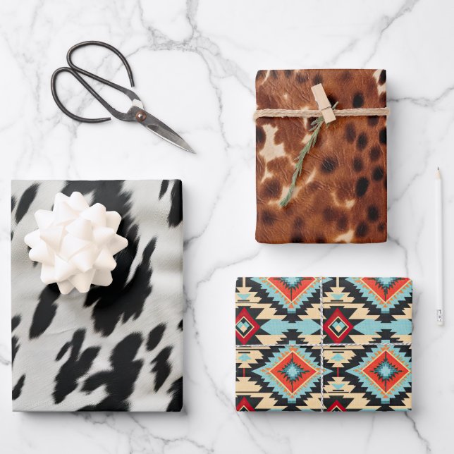 Western Farm Cowhide  Wrapping Paper Sheets (Front)