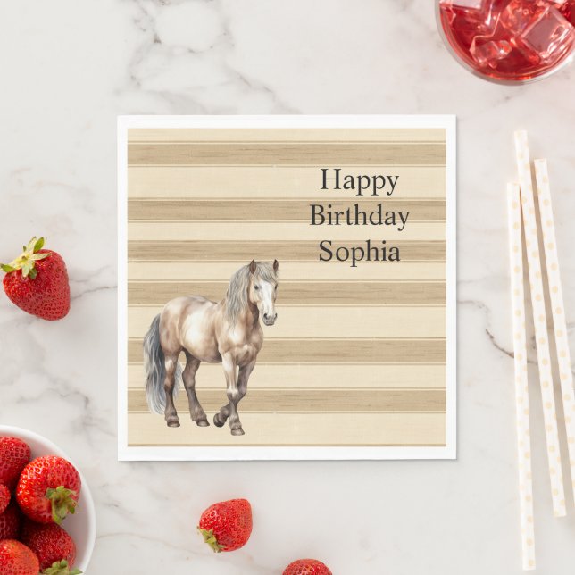 Western Farm Cream Stripes Horse Birthday Napkins (Insitu)