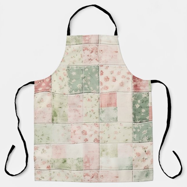 Western Farm Mint Pink Floral Quilt Patterns Apron (Front)