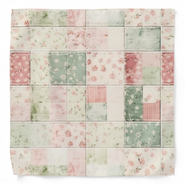 Western Farm Mint Pink Floral Quilt Patterns Bandana (Front)