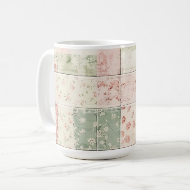Western Farm Mint Pink Floral Quilt Patterns Coffee Mug (Front Left)