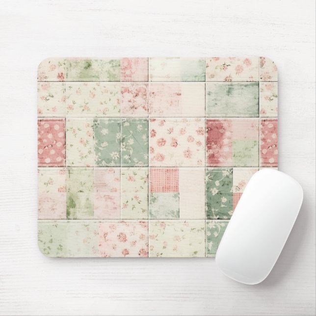 Western Farm Mint Pink Floral Quilt Patterns Mouse Pad (With Mouse)