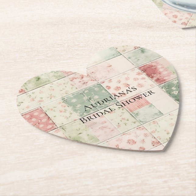 Western Farm Mint Pink Floral Quilt Patterns Paper Coaster (Angled)