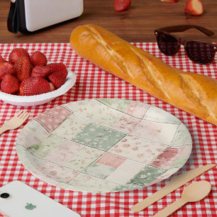 Western Farm Mint Pink Floral Quilt Patterns Paper Plates