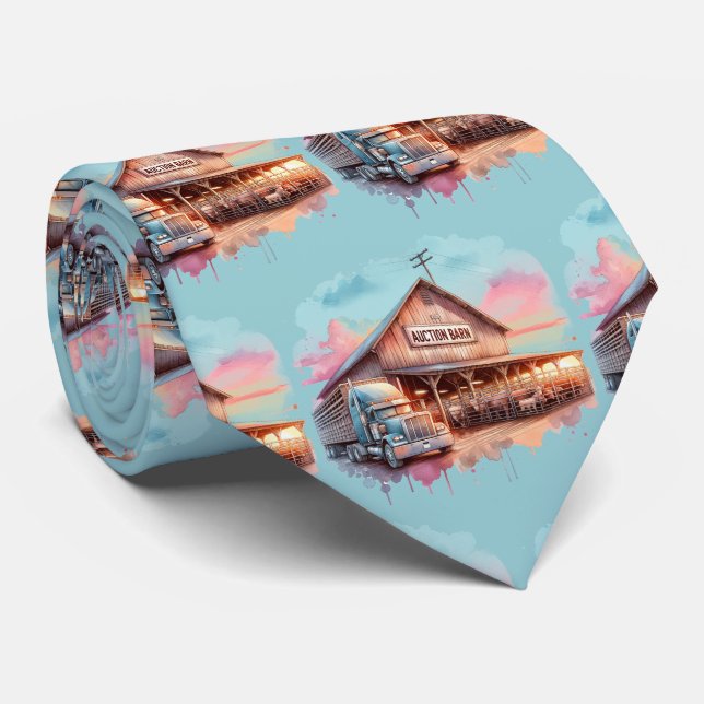 Western Farm Ranch Cattle Auction Barn Neck Tie (Rolled)