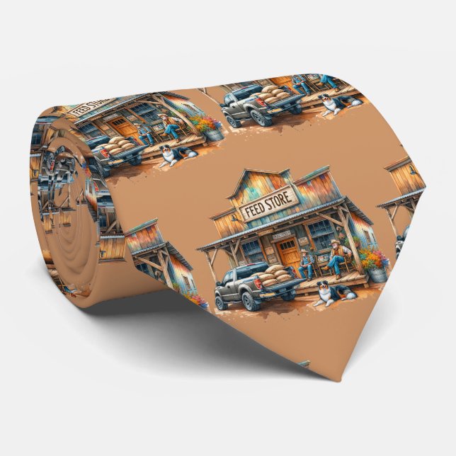 Western Farm Ranch Feed Store And Men Neck Tie (Rolled)