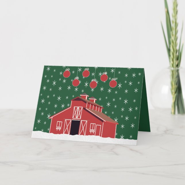 Western Farm Ranch Red Barn Holiday Card (Front)