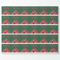 Western Farm Ranch Red Barn Holiday Wrapping Paper