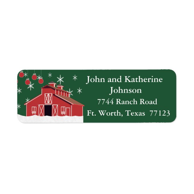 Western Farm Ranch Red Barn Return Address Label (Front)