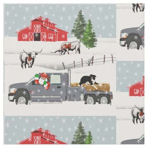 Western Farm Ranch Santa Cattle and Dog Fabric