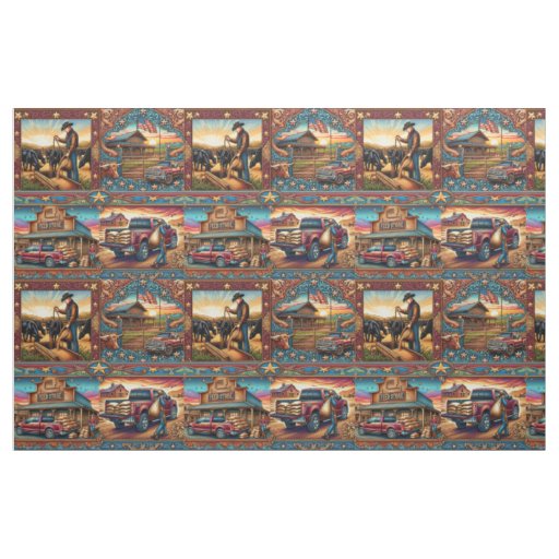 Western Farm Ranch Scenes Faux Leather Print 2 Fabric