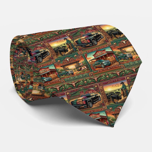 Western Farm Ranch Scenes Neck Tie (Rolled)