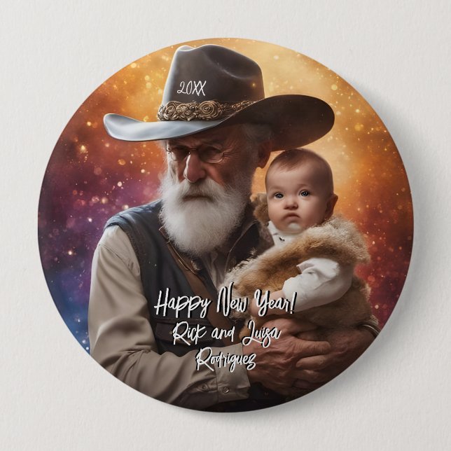 Western Father Time and Baby New Year Button (Front)