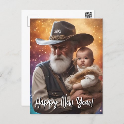 Western Father Time and Baby New Year Postcard
