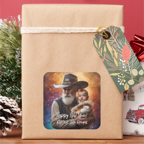 Western Father Time and Baby New Year Square Sticker