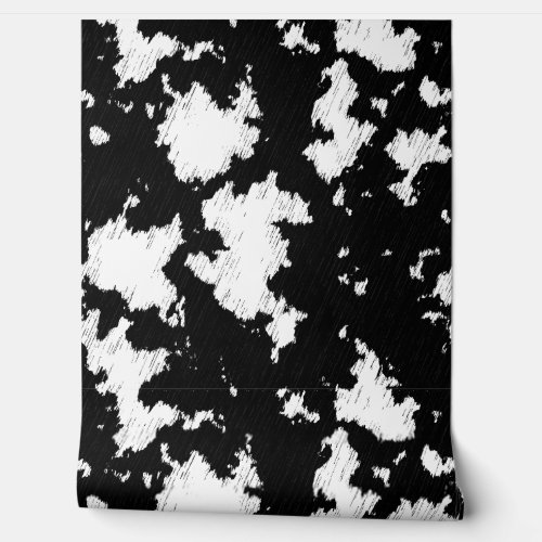 Western Faux Cow Print Black and White  Wallpaper