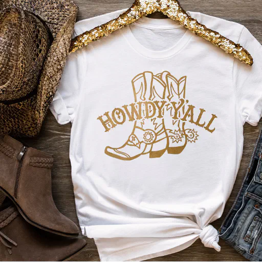Western Faux Gold Cowboy Boots Howdy Y'all T-Shirt