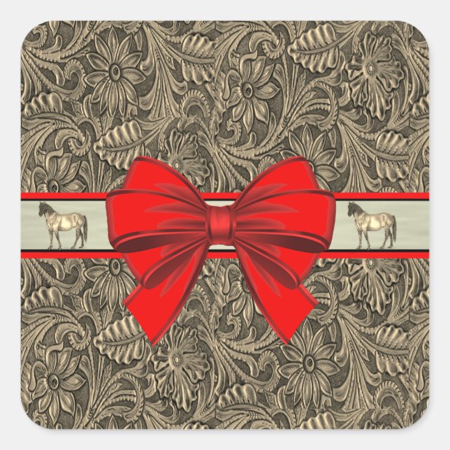 Western Faux Tooled Leather Print Square Sticker (Front)
