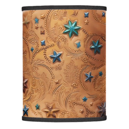 Western Faux Tooled Leather Stars  Swirls Print  Lamp Shade