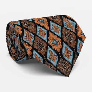 Western Faux Tooled Leather Tan and Turquoise Neck Tie