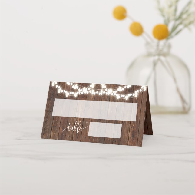 Western Faux Wood Shower Wedding Seating Folded Place Card (Front)